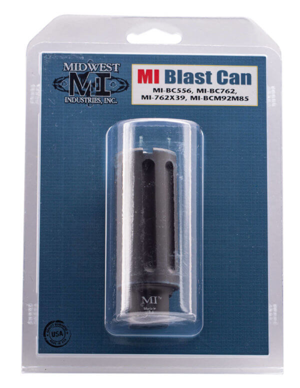 Midwest Industries MIBC556 Blast Can  Black Hardcoat Anodized 6061-T6 Aluminum with 1/2-28 tpi Threads  3.38″ OAL & 1.20″ Diameter for 5.56x45mm NATO AR-Platform”