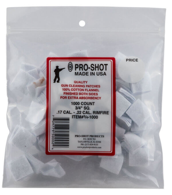 Pro-Shot 341000 Cleaning Patches  .17/ .22 Cal 0.75 Square Cotton Flannel 1000 Pack”