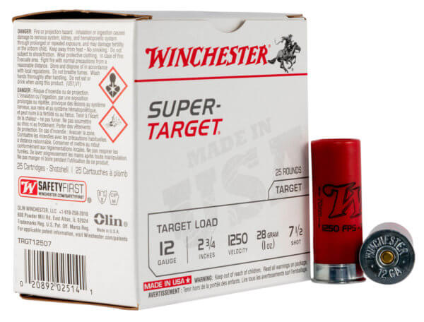 Winchester Ammo TRGT12507 Super-Target Light Target 12 Gauge 2.75″ 1 oz 1250 fps 7.5 Shot 25rd Box