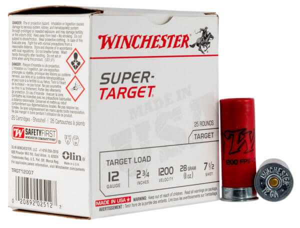 Winchester Ammo TRGT12007 Super-Target Light Target 12 Gauge 2.75″ 1 oz 1200 fps 7.5 Shot 25rd Box