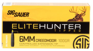 Sig Sauer E6MMCTH220 Elite Hunter Tipped 6mm Creedmoor 100 gr 2970 fps Controlled Expansion Tip (CET) 20rd Box