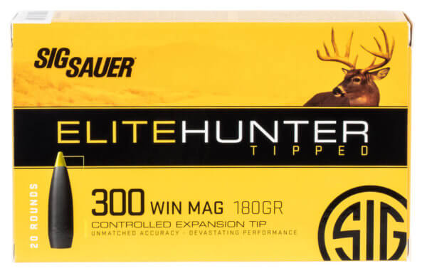 Sig Sauer E3WMMTH320 Elite Hunter Tipped 300 Win Mag 180 gr 2960 fps Controlled Expansion Tip (CET) 20rd Box