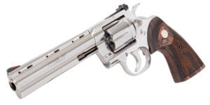 Colt Mfg PYTHONSP4WTS Python 357 Mag Caliber with 4.25″ Vent Rib Barrel 6rd Capacity Cylinder Overall Semi-Bright Stainless Steel Finish & Walnut Target Grip