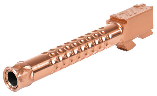 ZEV BBL17OPTTHBRZ Optimized Match Replacement Barrel 9mm Luger 4.49″ Bronze PVD Finish 416R Stainless Steel Material with Dimples & Threading for Glock 17 Gen1-4