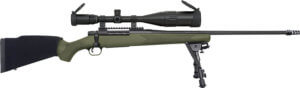 Mossberg 28122 Patriot Night Train 300 Win Mag Caliber with 3+1 Capacity 24″ Barrel Matte Blued Metal Finish OD Green Stock Right Hand Includes 6-24x50mm Scope & Bipod