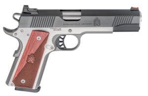 Springfield Armory PX9120L 1911 Ronin 45 ACP 8+1 5″ Barrel Stainless Steel Frame w/Beavertail Serrated Blued Carbon Steel Slide Hybrid Smooth/Checkered Crossed Cannon Wood Laminate Grip