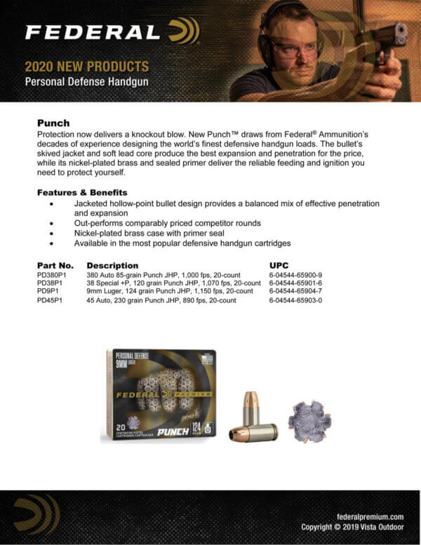 Federal PD380P1 Premium Personal Defense Punch 380 ACP 85 gr Jacketed Hollow Point (JHP) 20rd Box