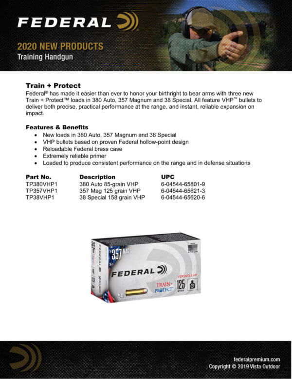 Federal TP38VHP1 Train + Protect Training 38 Special 158 gr Versatile Hollow Point (VHP) 50rd Box