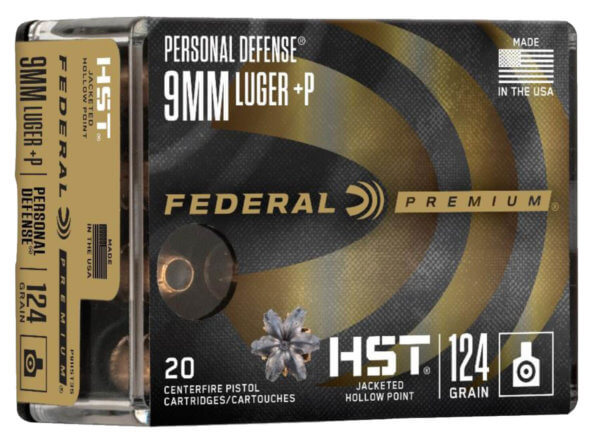Federal P9HST3S Premium Personal Defense 9mm Luger +P 124 gr HST Jacketed Hollow Point 20rd Box
