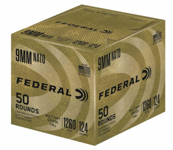 Federal C9N882 Military Grade Military 9mm NATO 124 gr Full Metal Jacket (FMJ) 50rd Box