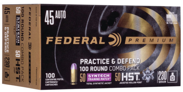 Federal P45HST2TM100 Premium Practice & Defend 45 ACP 230 gr HST JHP Syntech TSJ 100rd Box