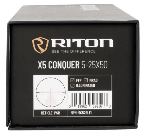 Riton Optics 5C525LFI 5 Conquer Black Anodized 5-25x50mm MRAD 34mm Tube Illuminated PSR Reticle