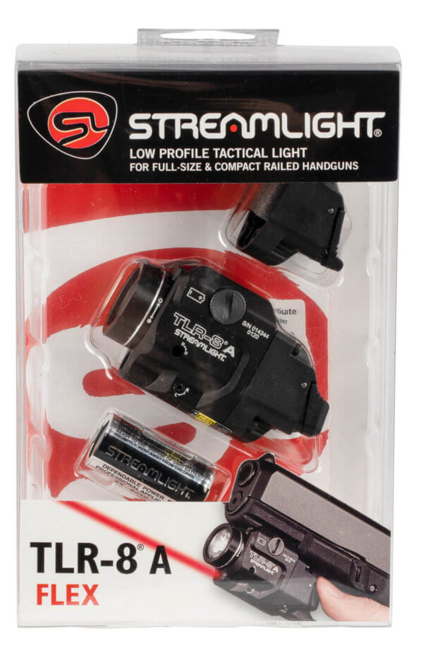 Streamlight 69414 TLR-8 A Weapon Light w/Laser Black Anodized Aluminum For Handgun 500 Lumens White LED Bulb Red Laser 140 Meters Beam