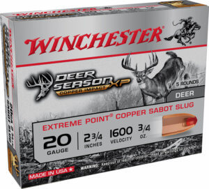 Winchester Ammo X20CLF Copper Impact 20 Gauge 2.75″ 3/4 oz 1600 fps Sabot Slug Shot 5rd Box