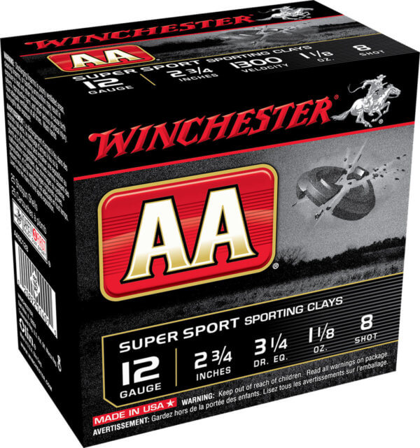 Winchester Ammo AASC128VP AA Sporting Clay 12 Gauge 2.75″ 1 1/8 oz 8 Shot 100 Rd Box / 2 Cs (Value Pack)