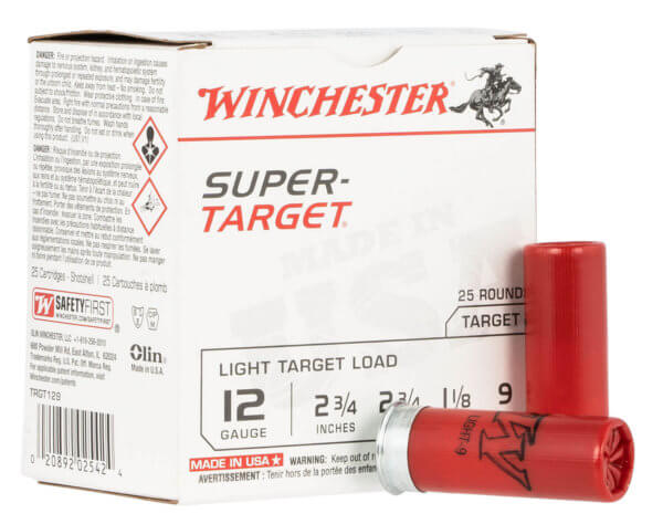 Winchester Ammo TRGT129 Super-Target Light Target 12 Gauge 2.75″ 1 1/8 oz 1145 fps 9 Shot 25rd Box
