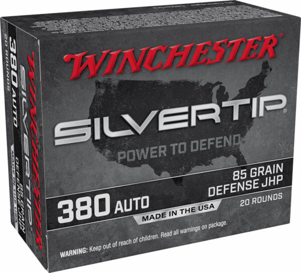 Winchester Ammo W380ST Silvertip Defense 380 ACP 85 gr Silvertip Jacket Hollow Point 20rd Box