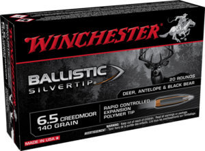 Winchester Ammo SBST65CM Ballistic Silvertip 6.5 Creedmoor 140 gr Rapid Controlled Expansion Polymer Tip 20rd Box