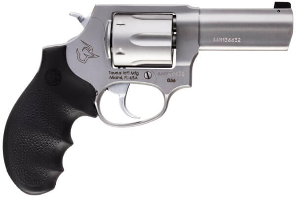 Taurus 285639NS 856 Defender 38 Special +P Caliber with 3″ Barrel 6rd Capacity Cylinder Overall Matte Finish Stainless Steel Finger Grooved Black Hogue Rubber Grip & Night Front Sight