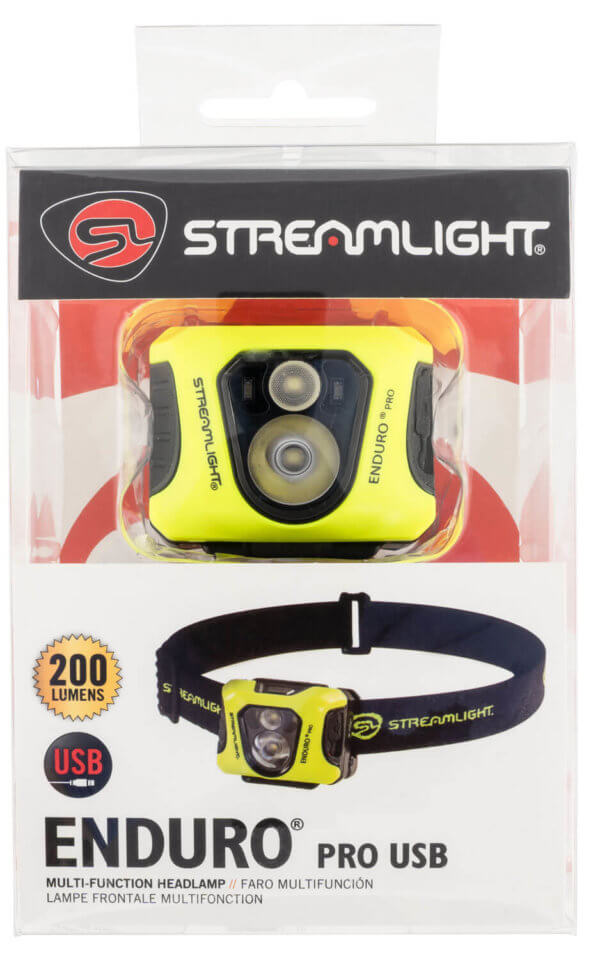 Streamlight 61436 Enduro Pro W/Dual Lock 15/25/50/90/145/200 Lumens White LED Bulb Black/Yellow 95 Meters Distance