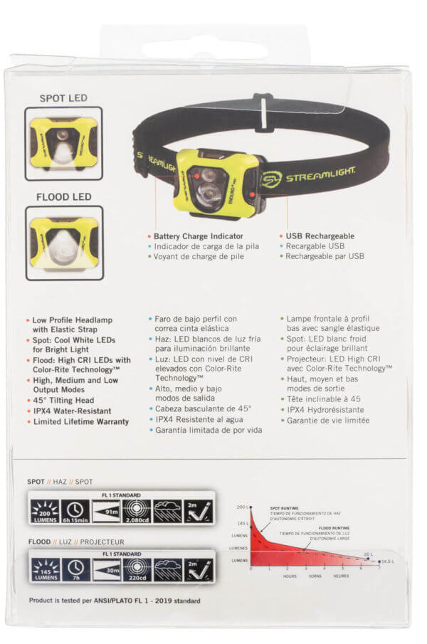 Streamlight 61435 Enduro Pro 15/25/50/90/145/200 Lumens White LED Bulb Black/Yellow 95 Meters Distance