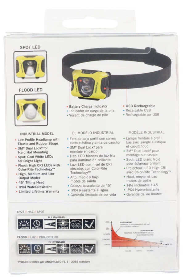 Streamlight 61436 Enduro Pro W/Dual Lock 15/25/50/90/145/200 Lumens White LED Bulb Black/Yellow 95 Meters Distance