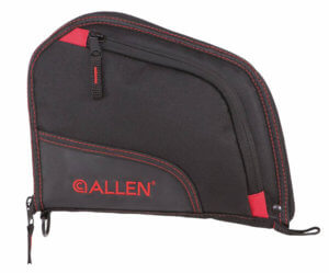 Allen 7738 Auto-Fit Handgun Case made of Endura with Black Finish & Red Trim Foam Padding Knit Lining Mag Sleeve Storage Pocket & Lockable Zipper 9″ L