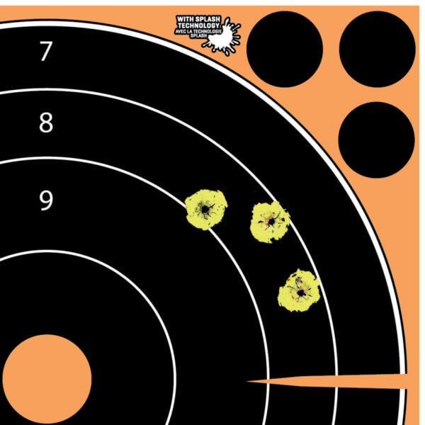 EZ-Aim 15316 Splash Reactive Target Self-Adhesive Paper Black/Orange 8″ Bullseye Includes Pasters 6 Pack