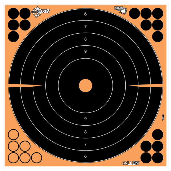 EZ-Aim 15317 Splash Reactive Target Self-Adhesive Paper Black/Orange Bullseye Includes Pasters 5 Pack