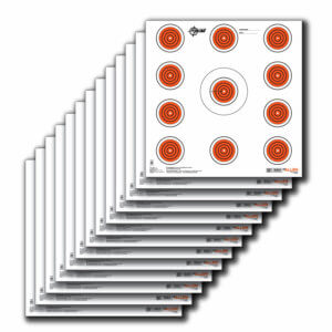EZ-Aim 15246 High-Quality Bullseye Hanging 8″ x 8″ Black / Orange / White 26 Per Pack
