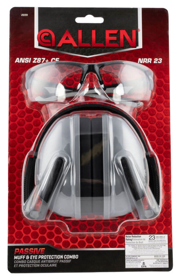 Allen 2229 Passive Muff & Eye Protection Combo 23 dB Over the Head Gray/Black Adult