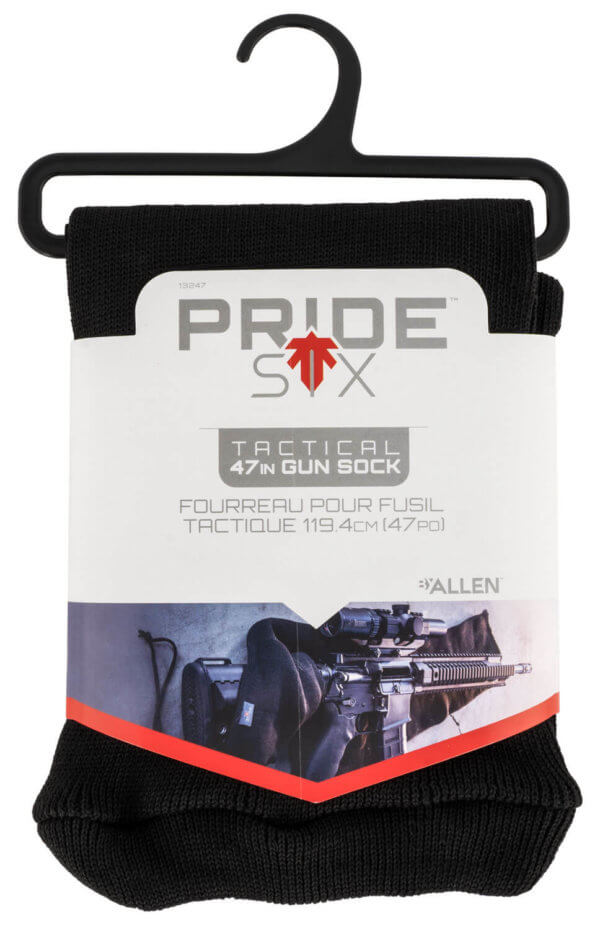 Tac Six 13247 Tactical Rifle Sock  made of Knit with Black Finish  Silicone Treatment & Cinch Closure for Tactical Firearm w/wo Scope 47 L”
