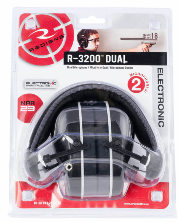 Radians R3200ECS R-3200 Dual Mic Electronic Muff 23 dB Over the Head Black/Gray Adult 1 Pair