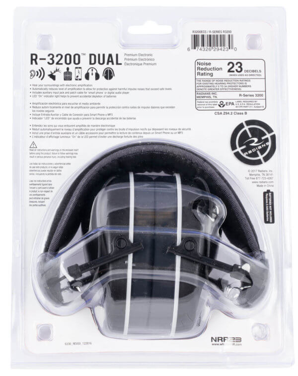 Radians R3200ECS R-3200 Dual Mic Electronic Muff 23 dB Over the Head Black/Gray Adult 1 Pair