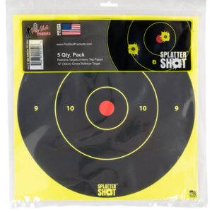 Pro-Shot 12BGREENTG12PK SplatterShot 12″ Bullseye Hanging Heavy Paper Black/Red Impact Enhancement Yes White 12 PK