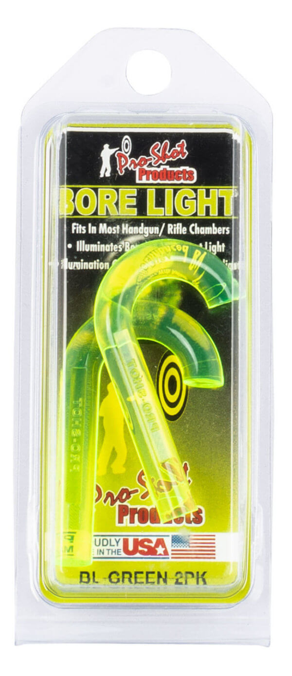 Pro-Shot BLGREEN2PK UV Bore Light 9mm/22 Cal & Up Rifle/Pistol Fiber Optic Neon Green 2 Per Pkg