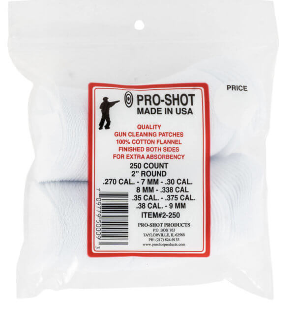 Pro-Shot 2250 Cleaning Patches  .270 – .38 Cal 2 Round Cotton Flannel 250 Pack”