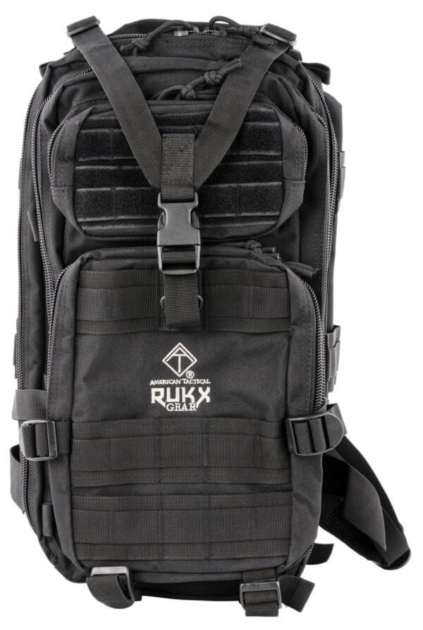 Rukx Gear ATICT3DB Tactical 3 Day Water Resistant Black 600D Polyester with Molle Webbing Hook & Loop Panel 4 Storage Areas 16″ x 10″ x 10″