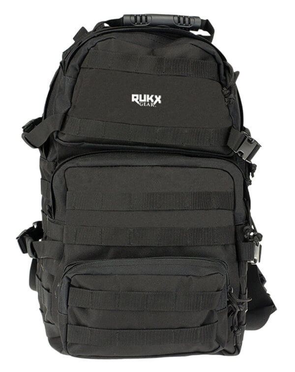 Rukx Gear ATICT1DB Tactical 1 Day Water Resistant Black 600D Polyester with Molle Webbing Non-Rust Zippers Hook & Loop Panel 5 Storage Areas 18″ x 11″ x 11″
