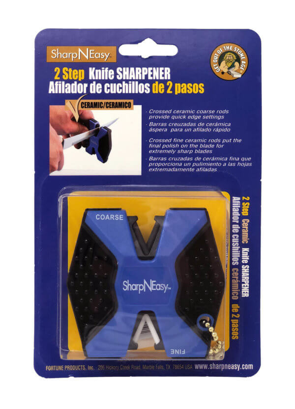 AccuSharp 334C SharpNEasy 2-Step Sharpener Hand Held Fine Coarse Ceramic Stone Sharpener Plastic Handle Black/Blue