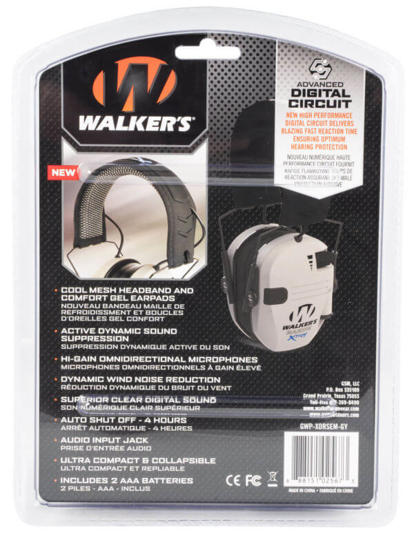 Walker’s GWPXDRSEMG Razor PRO Digital Electronic Muff Polymer 23 dB Over the Head Gray/Black