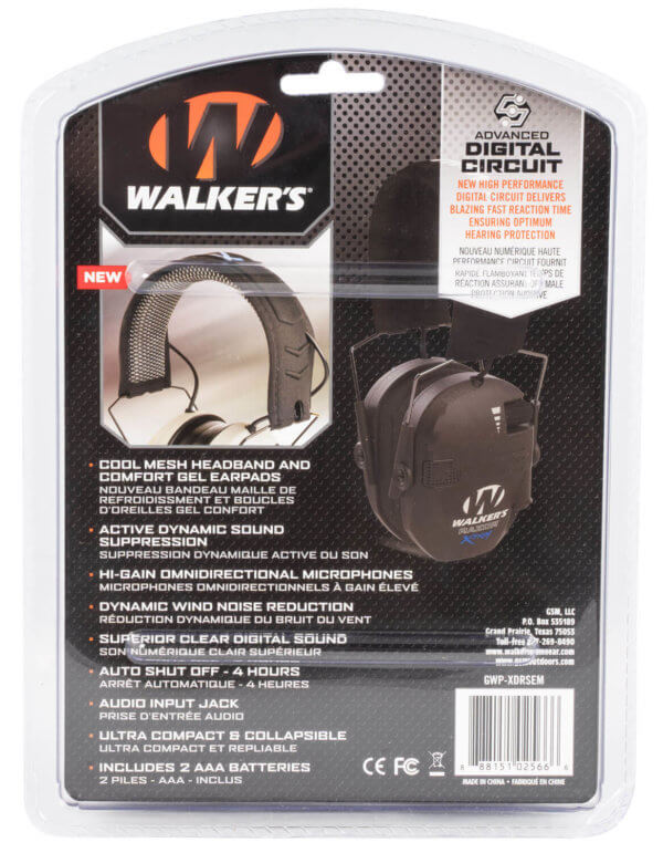 Walker’s GWPXDRSEM Razor X-TRM Digital Electronic Muff Polymer 21 dB Over the Head Black