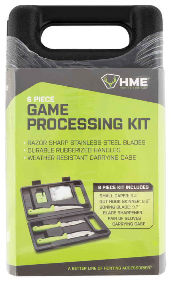 HME HMEKN6PHDK Hunting Dressing Kit 9.40″/8.60″/8.50″ Stainless Steel Gut Hook/Caper/Drop Point Rubber