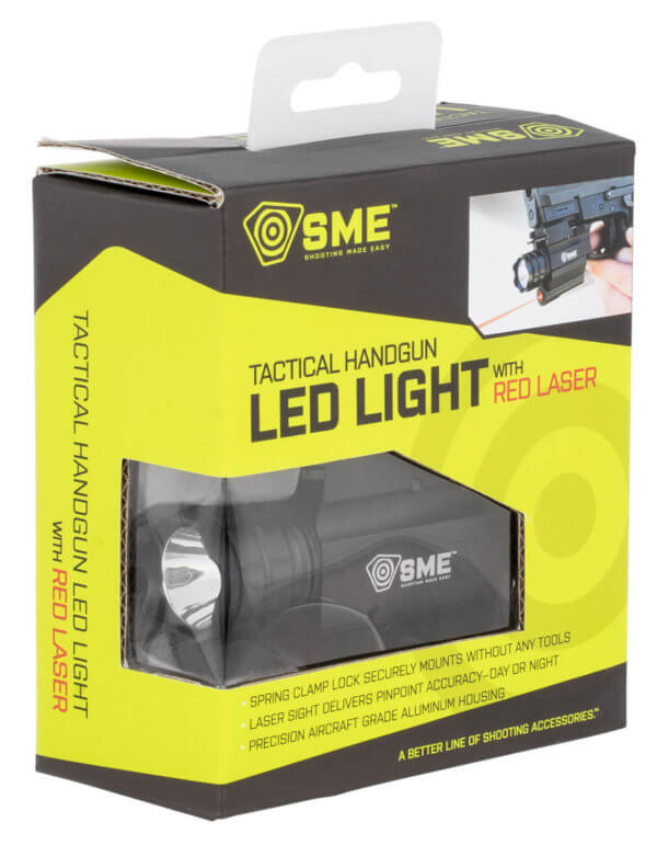 SME SME-WLLP Tactical Weapon Light w/Laser For Handgun 250 Lumens Output White Cree LED Light Red Laser Picatinny/Weaver Mount Black Aluminum
