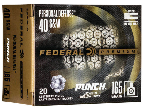 Federal PD40P1 Premium Personal Defense Punch 40 S&W 165 gr Jacket Hollow Point 20rd Box