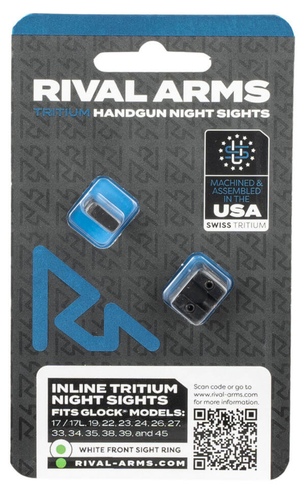 Rival Arms RA4B231G In-Line MOS Night Sights for G17/G19 Black | Green Tritium White Ring Front Sight Green Tritium White Ring Rear Sight