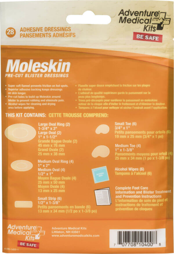 Adventure Medical Kits 01550400 Moleskin Blister Prevention Brown 22 Precut Shapes