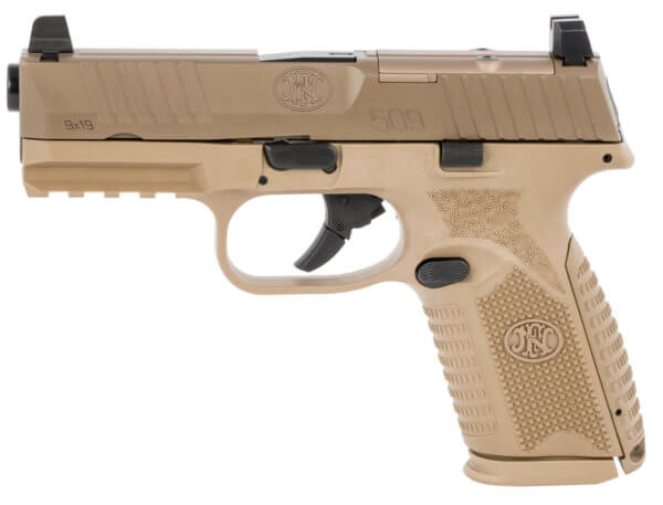 FN 66100741 509 Midsize MRD 9mm Luger 4″ Barrel 15+1 Flat Dark Earth Polymer Frame With Mounting Rail Optic Cut FDE Stainless Steel Slide No Manual Safety Optics Ready