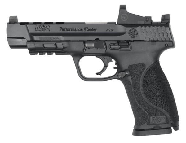 Smith & Wesson 12470 M&P Performance Center M2.0 w/Optic Full Size Frame 9mm Luger 17+1 5″ Stainless Steel Barrel  Black Armornite Ported/Serrated Stainless Steel Slide  Matte Black Polymer Frame w/Picatinny Rail  Crimson Trace Red Dot  Thumb Safety