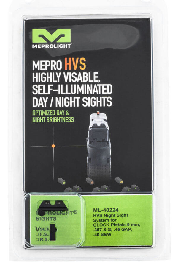 Meprolight USA 402243131 Hyper-Bright  Black | Green Tritium with Orange Outline Front Sight Green Tritium with Black Outline Rear Sight Set
